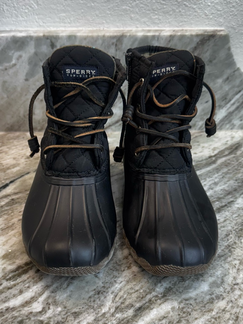 Sperry Top-Sider Women Saltwater Quilt Nylon Black Duck Boot Sz 7.5